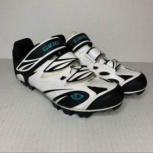 Womens Giro Riela Cycling Shoes White Black Teal Straps w/ SPD Cleats - US 8.5